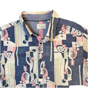 7Diamonds Button‎ Down Shirt Mens Blue Pink Pineapple Short Sleeve - FITS SMALL